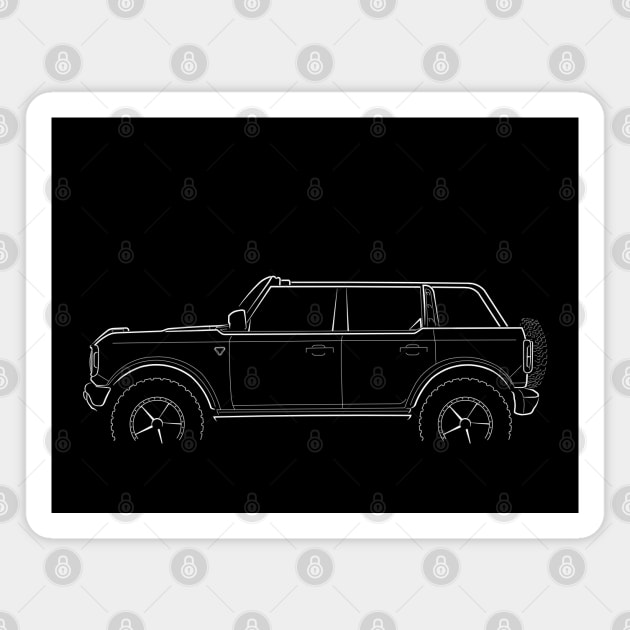 2021 Ford Bronco 4dr - profile Stencil, white Magnet by mal_photography